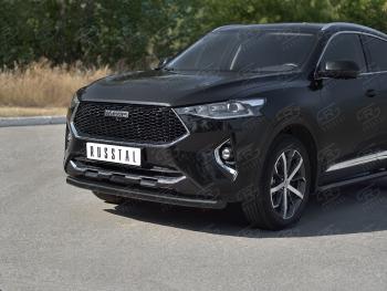 9 999 р. Защита переднего бампера (1.5 4WD Ø57 мм) SLITKOFF  Haval F7x (2019-2022) дорестайлинг (нержавейка с полимерным покрытием, черный)  с доставкой в г. Воронеж. Увеличить фотографию 3