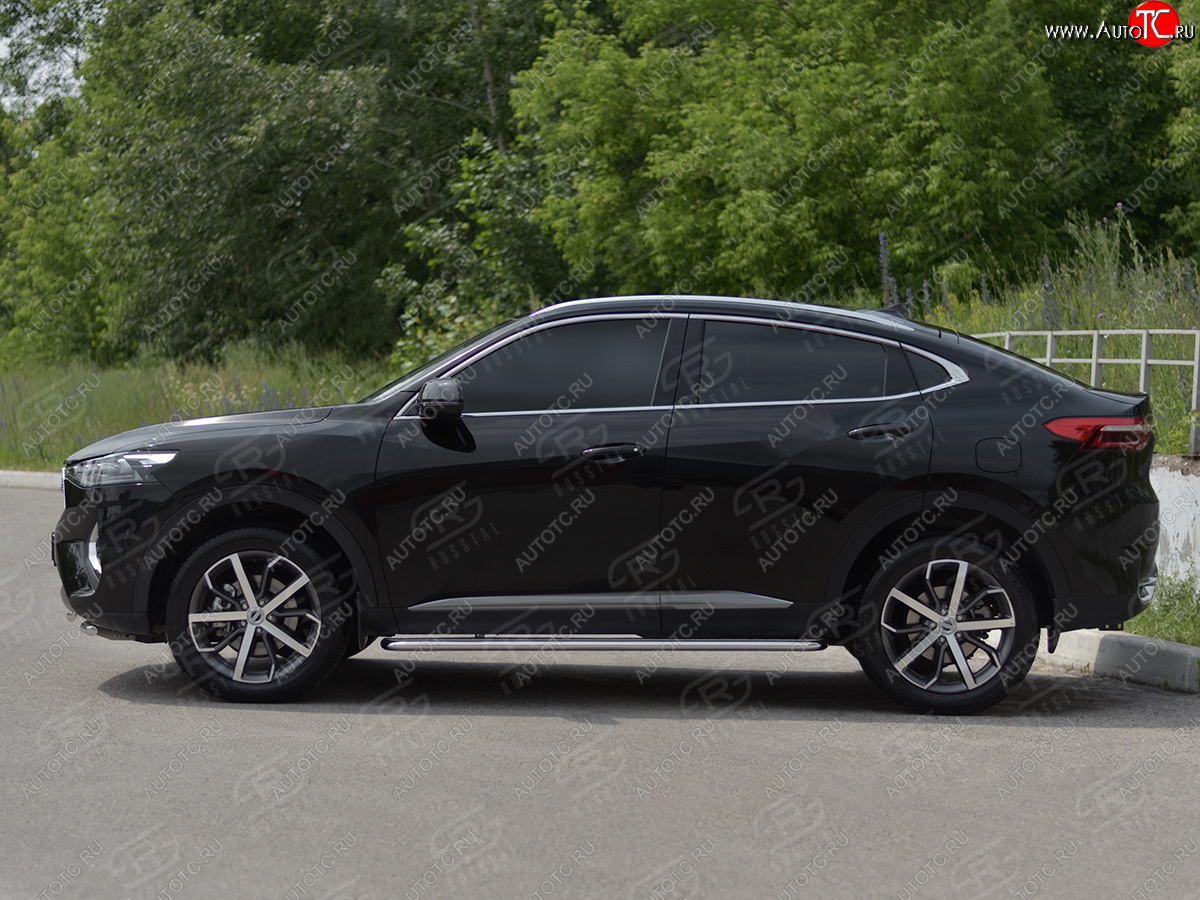 22 399 р. Порожки для ног SLITKOFF (Ø42 мм)  Haval F7x (2019-2022) дорестайлинг (профиль - сталь окрашенная, лист - алюминий)  с доставкой в г. Воронеж