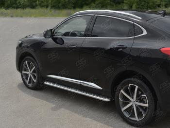 22 399 р. Порожки для ног SLITKOFF (Ø42 мм)  Haval F7x (2019-2022) дорестайлинг (профиль - сталь окрашенная, лист - алюминий)  с доставкой в г. Воронеж. Увеличить фотографию 2