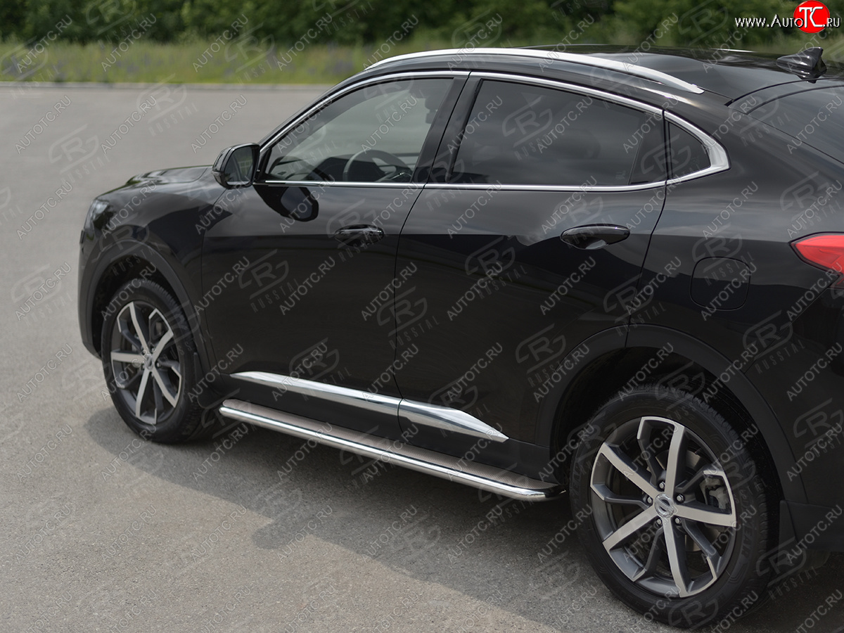 31 849 р. Порожки для ног SLITKOFF (Ø42 мм)  Haval F7x (2019-2022) дорестайлинг (профиль - нержавейка, лист - нержавейка)  с доставкой в г. Воронеж