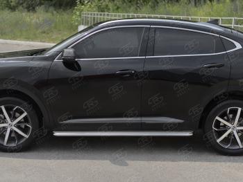 31 849 р. Порожки для ног SLITKOFF (Ø42 мм)  Haval F7x (2019-2022) дорестайлинг (профиль - нержавейка, лист - нержавейка)  с доставкой в г. Воронеж. Увеличить фотографию 2