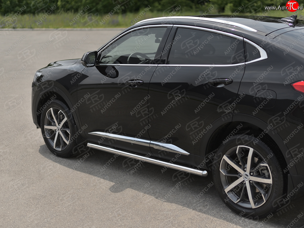 17 649 р. Защита порогов (Ø63 мм) SLITKOFF  Haval F7x (2019-2022) дорестайлинг (полированная нержавейка, торцы с пластиковыми заглушками)  с доставкой в г. Воронеж