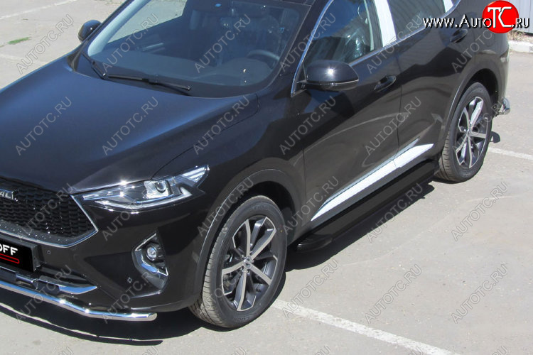 13 349 р. Пороги алюминиевые Slitkoff Optima Haval F7  дорестайлинг (2018-2022) (Black )  с доставкой в г. Воронеж