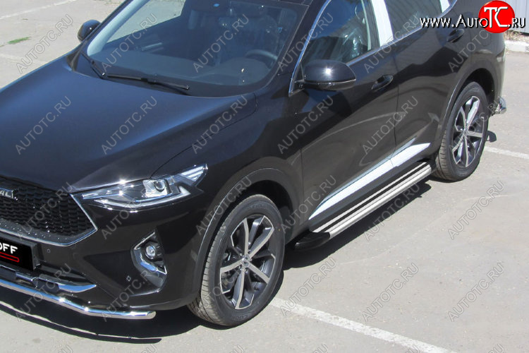 10 699 р. Пороги алюминиевые Slitkoff Luxe Haval F7  дорестайлинг (2018-2022) (Silver)  с доставкой в г. Воронеж