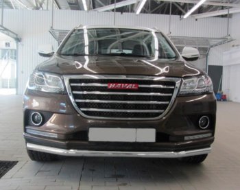 7 999 р. Защита переднего бампера Slitkoff (Ø 57 мм).  Haval H2 (2014-2021) (Сталь с полимерным покрытием. Цвет: серебристый)  с доставкой в г. Воронеж. Увеличить фотографию 1