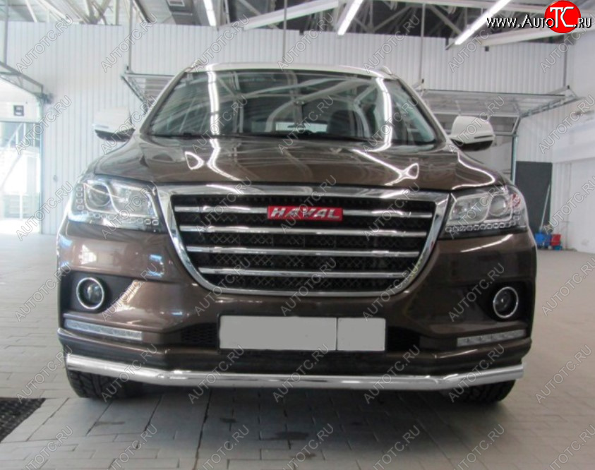 7 999 р. Защита переднего бампера Slitkoff (Ø 57 мм). Haval H2 (2014-2021) (Сталь с полимерным покрытием. Цвет: серебристый)  с доставкой в г. Воронеж