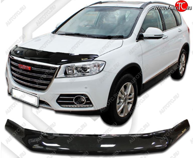 2 199 р. Дефлектор капота CA-Plastic Haval H6 дорестайлинг (2016-2019) (Classic черный, Без надписи)  с доставкой в г. Воронеж