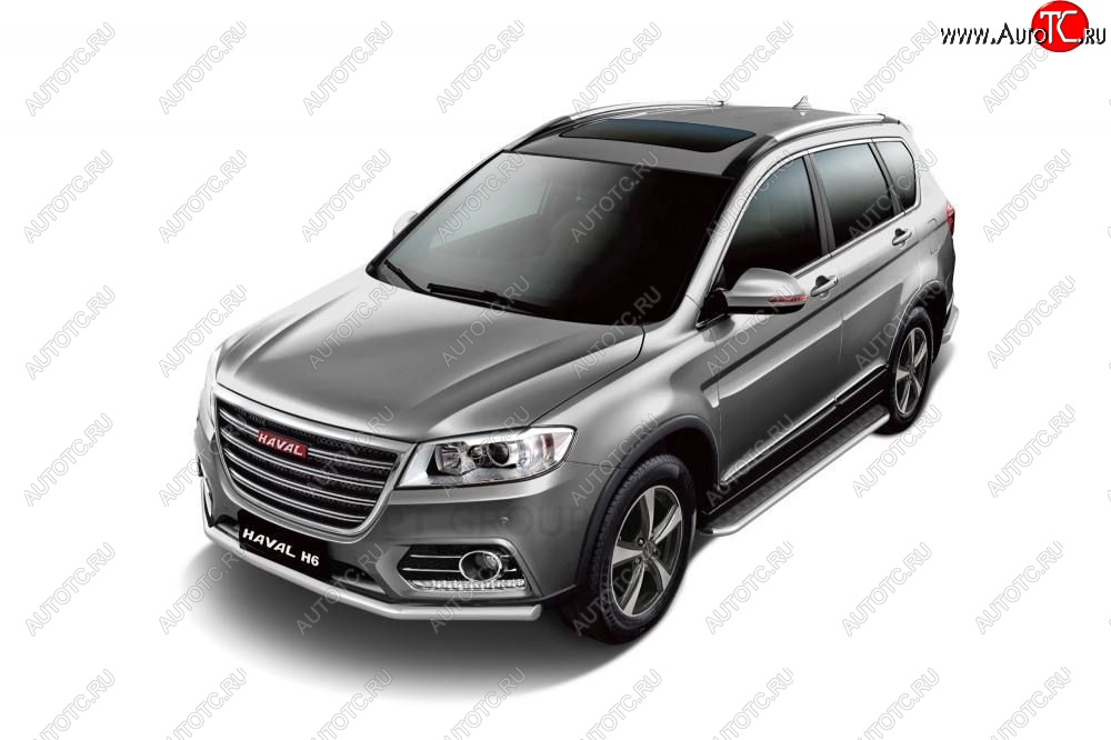 15 799 р. Порожки для ног из трубы Ø51 с алюминиевой площадкой Petroil Tuning Haval H6 (2013-2020) (Нержавеющая полированная сталь)  с доставкой в г. Воронеж
