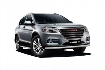 Защита переднего бампера одинарная из трубы d63 мм Petroil Tuning Haval H6 (2013-2020) (Нержавеющая полированная сталь)