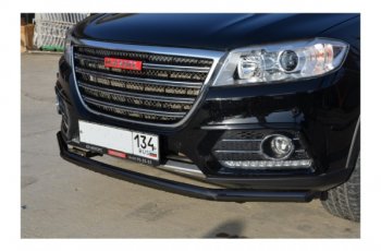 Защита переднего бампера Slitkoff (Ø 57 мм). Haval H6 (2013-2020) (Цвет: черный)