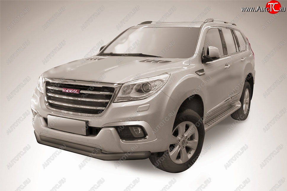 11 649 р. Защита переднего бампера Slitkoff (двойная трубы, d76/57)  Haval H9 (2017-2019) 1-ый рестайлинг (Сталь с полимерным покрытием. Цвет: чёрный)  с доставкой в г. Воронеж