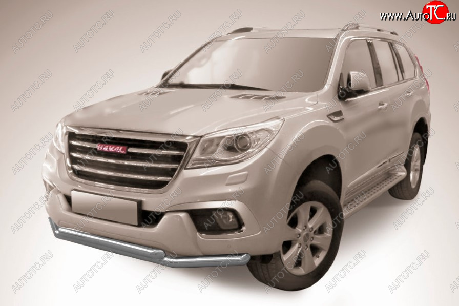 9 999 р. Защита переднего бампера Slitkoff (Ø 57+Ø 57, двойная).  Haval H9 (2017-2019) 1-ый рестайлинг (Сталь с полимерным покрытием. Цвет: серебристый)  с доставкой в г. Воронеж
