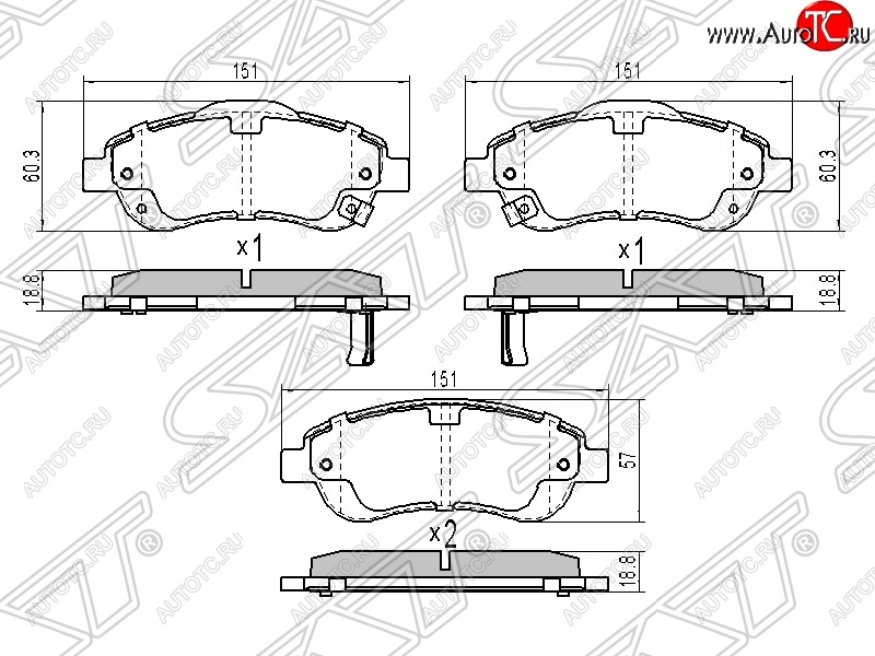 1 079 р. Колодки тормозные передние SAT  Honda CR-V  RE1,RE2,RE3,RE4,RE5,RE7 (2009-2012) рестайлинг  с доставкой в г. Воронеж