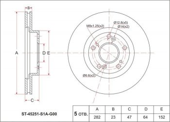 Диск тормозной передний SAT (вентилируемый, d 282) Honda Element 1 YH 1-ый рестайлинг (2006-2008)