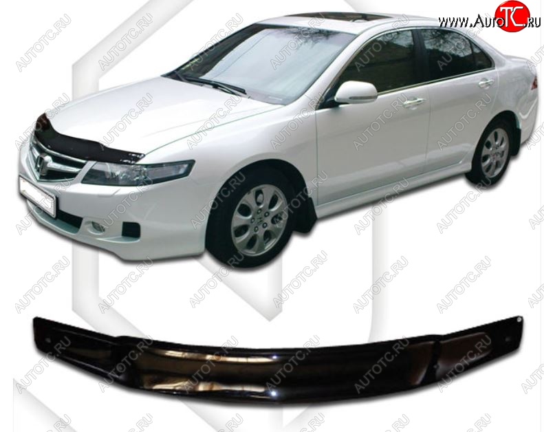 1 999 р. Дефлектор капота (L7 L8 L9) CA-Plastiс  Honda Accord  7 CL (2005-2008) седан рестайлинг (серия Classic черный, Без надписи)  с доставкой в г. Воронеж