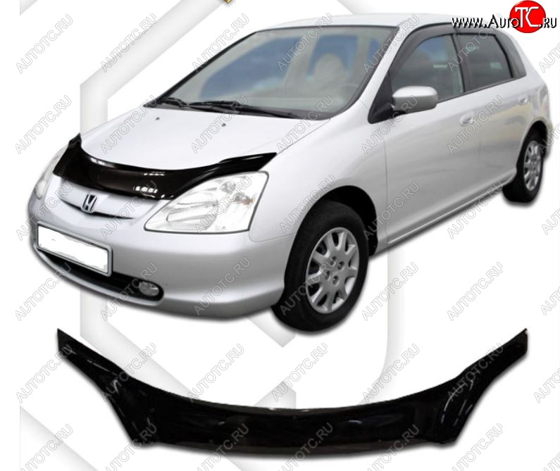 2 299 р. Дефлектор капота HB (EU1-EU4, EP3) CA-Plastic  Honda Civic  ES (2000-2003) седан дорестайлинг (серия Classic черный, Без надписи)  с доставкой в г. Воронеж