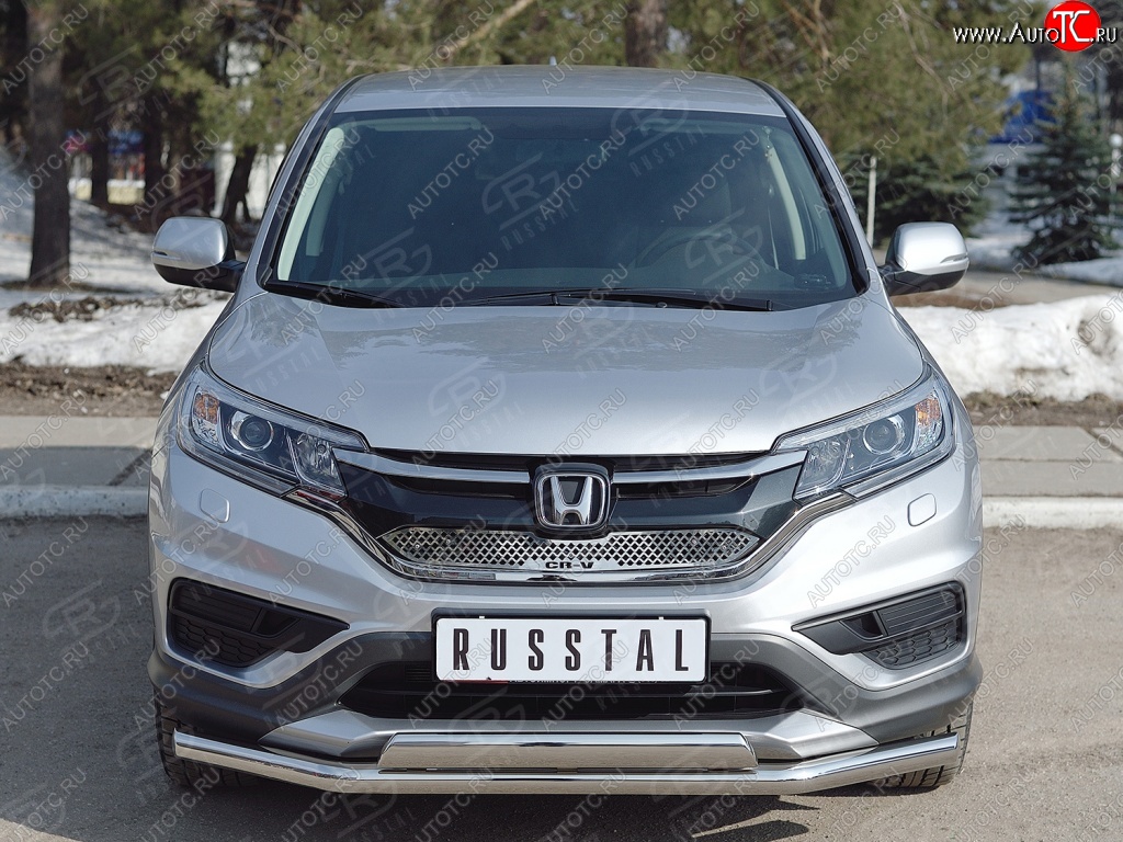 2 899 р. Защитная решётка радиатора (рестайлинг) Russtal (нержавейка) Honda CR-V RM1,RM3,RM4 дорестайлинг (2012-2015) (Неокрашенная)  с доставкой в г. Воронеж