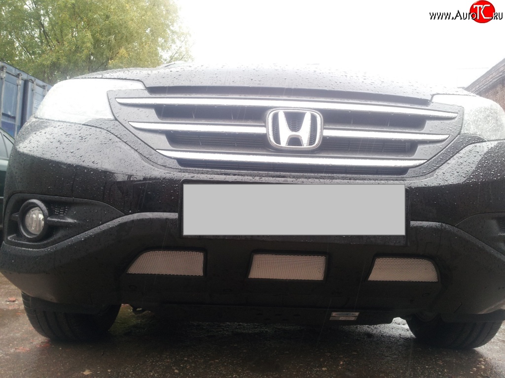 2 059 р. Сетка на бампер (2.4) Russtal (хром) Honda CR-V RM1,RM3,RM4 дорестайлинг (2012-2015)  с доставкой в г. Воронеж