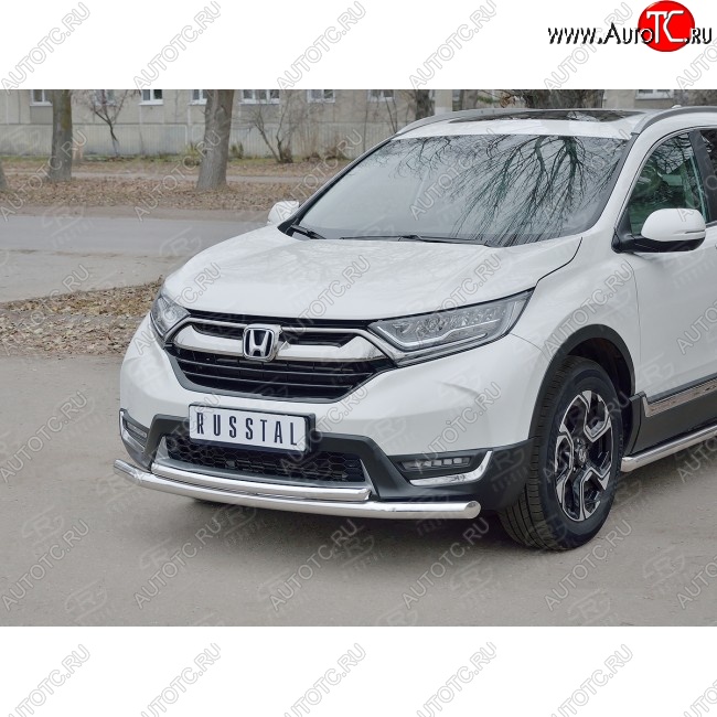 20 399 р. Защита переднего бампера (2 трубыØ63 и 42 мм, нержавейка) SLITKOFF Honda CR-V RW,RT дорестайлинг (2016-2020)  с доставкой в г. Воронеж