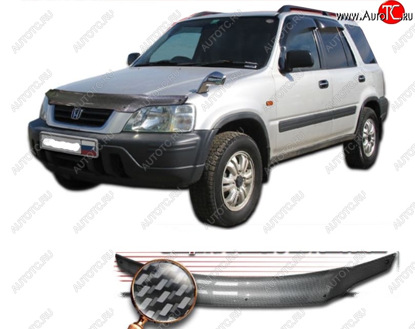 2 479 р. Дефлектор капота CA-Plastiс  Honda CR-V  RD1,RD2,RD3 (1995-2001)  дорестайлинг, рестайлинг (Шелкография карбон-серебро)  с доставкой в г. Воронеж