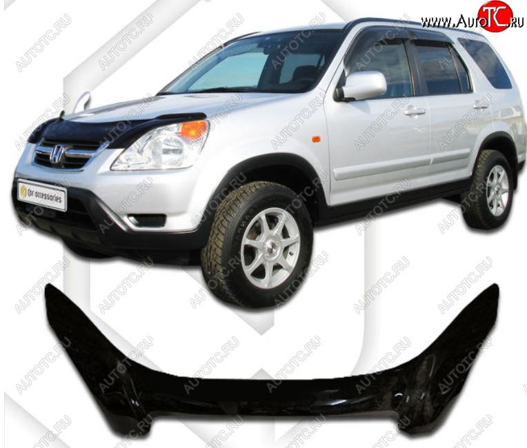 2 599 р. Дефлектор капота CA-Plastiс exclusive Honda CR-V RD4,RD5,RD6,RD7,RD9  дорестайлинг (2001-2004) (Classic черный, Без надписи)  с доставкой в г. Воронеж