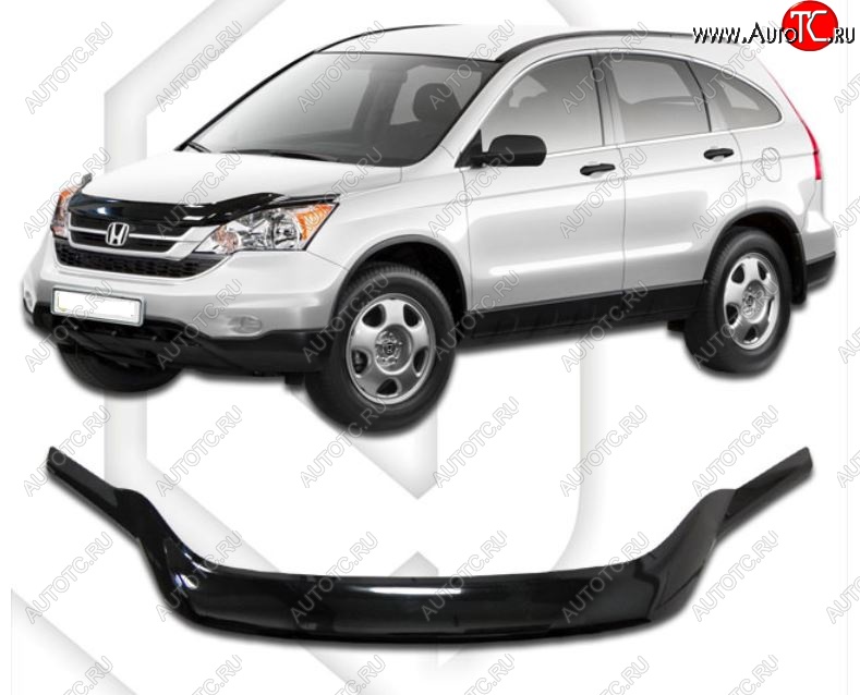 2 199 р. Дефлектор капота CA-Plastiс exclusive Honda CR-V RE1,RE2,RE3,RE4,RE5,RE7 рестайлинг (2009-2012) (Classic черный, Без надписи)  с доставкой в г. Воронеж