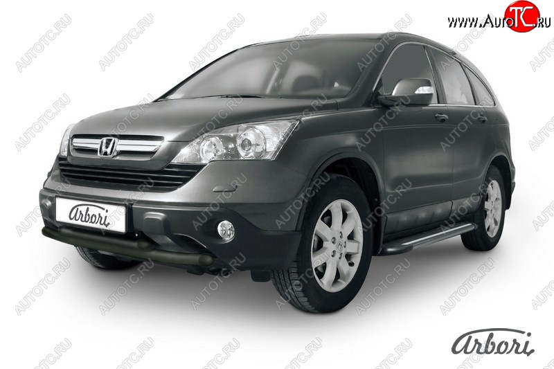 7 703 р. Защита переднего бампера Arbori (черная, 2 трубы d57 и 57 mm) Honda CR-V RE1,RE2,RE3,RE4,RE5,RE7 рестайлинг (2009-2012)  с доставкой в г. Воронеж