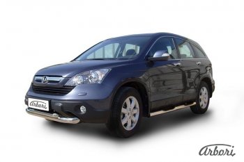 8 369 р. Защита переднего бампера Arbori (2 трубы d76 и 57 mm) Honda CR-V RE1,RE2,RE3,RE4,RE5,RE7 рестайлинг (2009-2012) (черная)  с доставкой в г. Воронеж. Увеличить фотографию 2