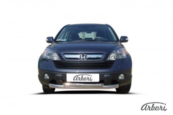 Защита переднего бампера Arbori (2 трубы d76 и 57 mm) Honda CR-V RE1,RE2,RE3,RE4,RE5,RE7 рестайлинг (2009-2012) (черная)