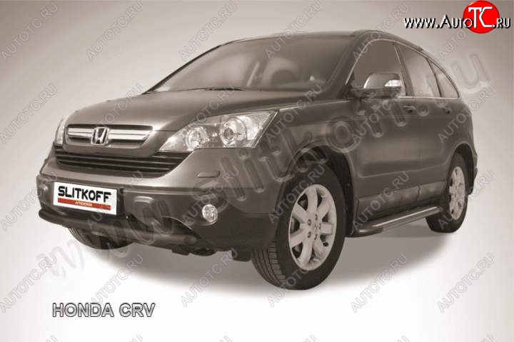 8 199 р. Защита переднего бампера из трубы d57 Slitkoff (дуга) Honda CR-V RE1,RE2,RE3,RE4,RE5,RE7 рестайлинг (2009-2012) (Цвет: серебристый)  с доставкой в г. Воронеж