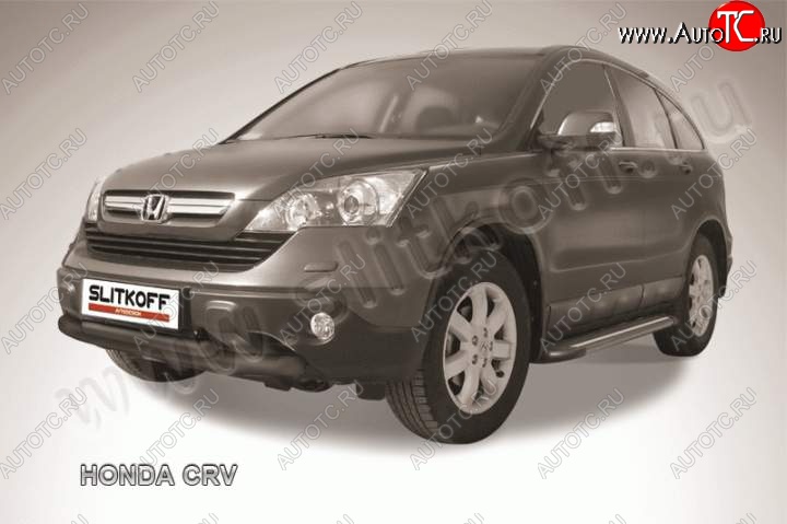 11 299 р. Защита переднего бампера из труб d76+d57 Slitkoff Honda CR-V RE1,RE2,RE3,RE4,RE5,RE7 рестайлинг (2009-2012) (Цвет: серебристый)  с доставкой в г. Воронеж