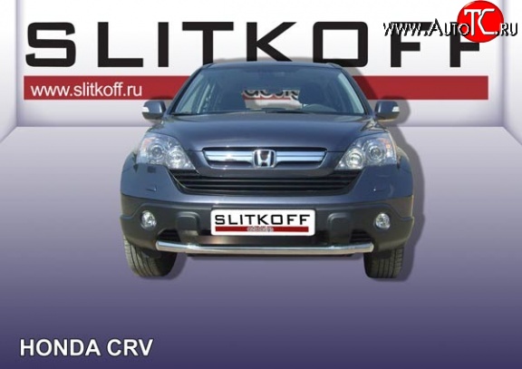11 749 р. Одинарная защита переднего бампера из трубы диаметром 57 мм Slitkoff Honda CR-V RE1,RE2,RE3,RE4,RE5,RE7 рестайлинг (2009-2012) (Нержавейка, Полированная)  с доставкой в г. Воронеж