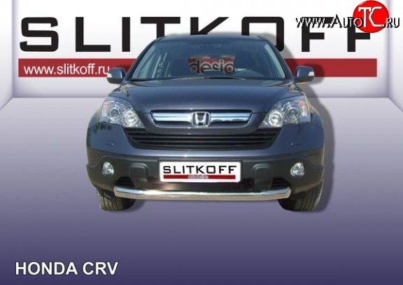 13 499 р. Одинарная защита переднего бампера диаметром 76 мм Slitkoff Honda CR-V RE1,RE2,RE3,RE4,RE5,RE7 рестайлинг (2009-2012) (Нержавейка, Полированная)  с доставкой в г. Воронеж