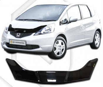 2 199 р. Дефлектор капота CA-Plastic  Honda Fit  GE (2007-2010) дорестайлинг (Classic черный, Без надписи)  с доставкой в г. Воронеж. Увеличить фотографию 1