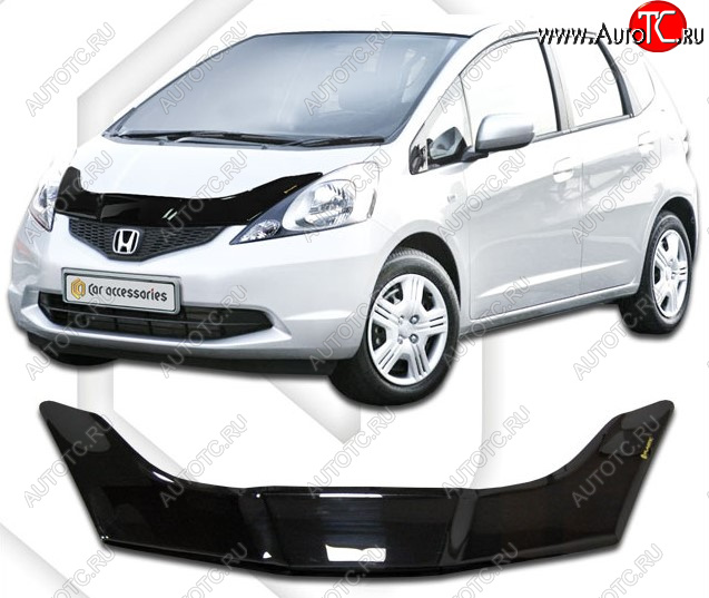 2 199 р. Дефлектор капота CA-Plastic Honda Fit GE дорестайлинг (2007-2010) (Classic черный, Без надписи)  с доставкой в г. Воронеж