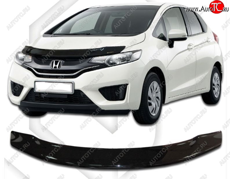 1 999 р. Дефлектор капота CA-Plastiс Honda Fit GP,GK  дорестайлинг (2013-2015) (Classic черный, Без надписи)  с доставкой в г. Воронеж