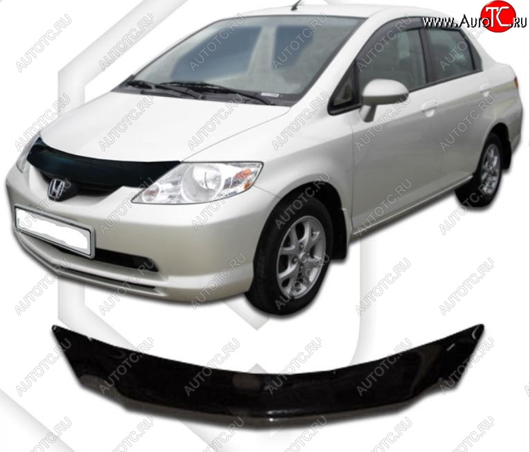 1 839 р. Дефлектор капота (D-6;7;8;9) CA-Plastic  Honda Fit Aria  GD (2002-2005) дорестайлинг седан (Classic черный, Без надписи)  с доставкой в г. Воронеж
