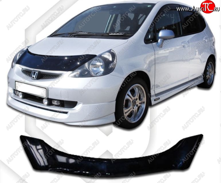 2 299 р. Дефлектор капота GD1-GD4 CA-Plastic  Honda Fit  1 (2001-2007) GD дорестайлинг, GD 1-ый рестайлинг, GD 2-ой рестайлинг (Classic черный, Без надписи)  с доставкой в г. Воронеж