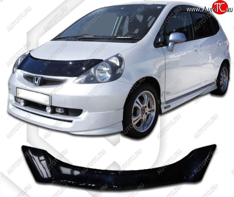 2 159 р. Дефлектор капота CA-Plastic  Honda Jazz (2001-2008) (Classic черный, Без надписи)  с доставкой в г. Воронеж