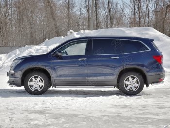 24 549 р. Пороги труба d76 с накладкой SLITKOFF (вариант №1) Honda Pilot YF6 дорестайлинг (2016-2019)  с доставкой в г. Воронеж. Увеличить фотографию 1