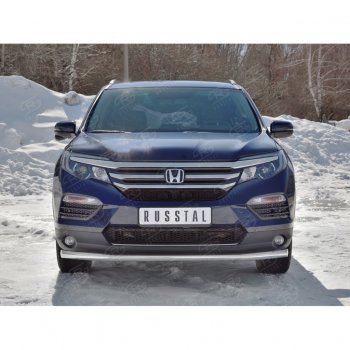 19 499 р. Защита переднего бампера (Ø63 мм, нержавейка) SLITKOFF Honda Pilot YF6 дорестайлинг (2016-2019)  с доставкой в г. Воронеж. Увеличить фотографию 3