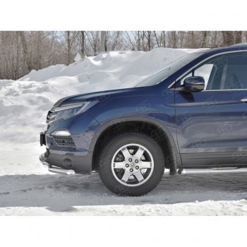 21 699 р. Защита переднего бампера (2 трубы Ø63 и 42 мм, нержавейка) SLITKOFF Honda Pilot YF6 дорестайлинг (2016-2019)  с доставкой в г. Воронеж. Увеличить фотографию 2