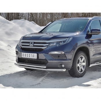 21 699 р. Защита переднего бампера (2 трубы Ø63 и 42 мм, нержавейка) SLITKOFF Honda Pilot YF6 дорестайлинг (2016-2019)  с доставкой в г. Воронеж. Увеличить фотографию 3