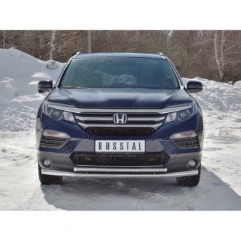 21 699 р. Защита переднего бампера (2 трубы Ø63 и 42 мм, нержавейка) SLITKOFF Honda Pilot YF6 дорестайлинг (2016-2019)  с доставкой в г. Воронеж. Увеличить фотографию 4