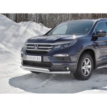 17 299 р. Защита переднего бампера (2 трубы Ø63 и 75х42 мм, нержавейка) Russtal Honda Pilot YF6 дорестайлинг (2016-2019)  с доставкой в г. Воронеж. Увеличить фотографию 3