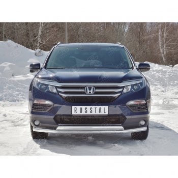 17 299 р. Защита переднего бампера (2 трубы Ø63 и 75х42 мм, нержавейка) Russtal Honda Pilot YF6 дорестайлинг (2016-2019)  с доставкой в г. Воронеж. Увеличить фотографию 4