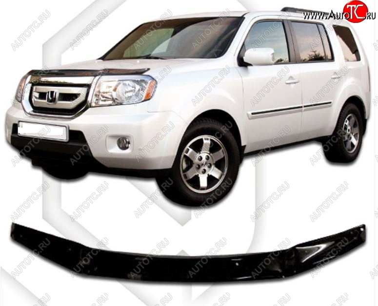 1 999 р. Дефлектор капота CA-Plastic  Honda Pilot  YF4 (2008-2015) дорестайлинг, рестайлинг (Classic черный, Без надписи)  с доставкой в г. Воронеж
