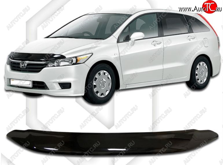 2 159 р. Дефлектор капота CA-Plastic. Honda Stream 2 RN6,RN7, RN8, RN9 дорестайлинг (2006-2009) (Classic черный, Без надписи)  с доставкой в г. Воронеж
