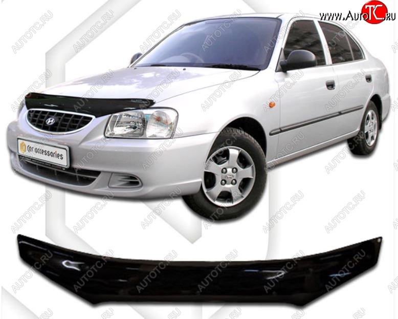 2 079 р. Дефлектор капота CA-Plastic  Hyundai Accent  2 LC (1999-2012) седан дорестайлинг (ТагАЗ) (Classic черный, Без надписи)  с доставкой в г. Воронеж