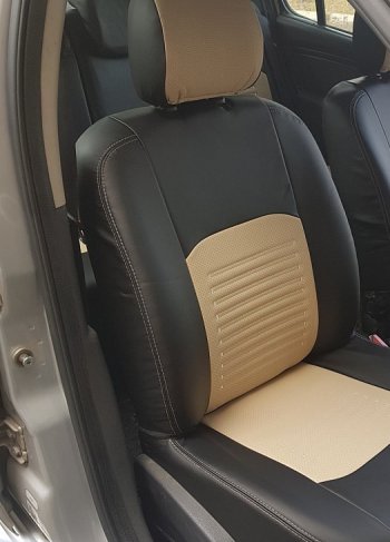 9 449 р. Чехлы для сидений Lord Autofashion Турин (экокожа) Hyundai Accent седан ТагАЗ (2001-2012) (Чёрный, вставка бежевая)  с доставкой в г. Воронеж. Увеличить фотографию 4
